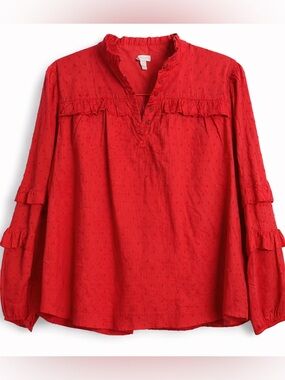 Crown & Ivy Red Ruffle Swiss Dot Blouse Medium Boho Cotton Flowy Cottagecore Top